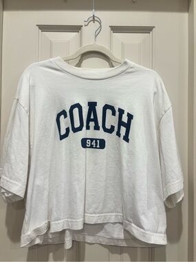 Coach White Crop Tee with Navy Logo